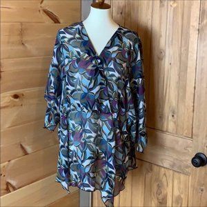 Lane Bryant sheer leaf / floral print blouse 22/24